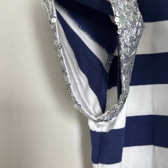 Maeve Anthropologie Sequin Sleeve Striped Baby Tee - Size M - Picture 8 of 13